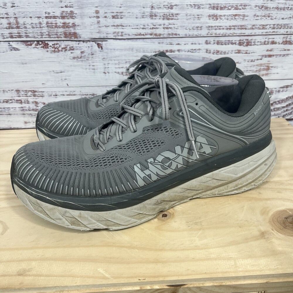 Hoka One One Bondi 7 Men 11 2E Grey Wide Running Shoes 1110530 WDDS